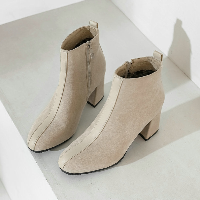 Square Toe Thick Heel Short Boots Women All Match Suede Martin Boots