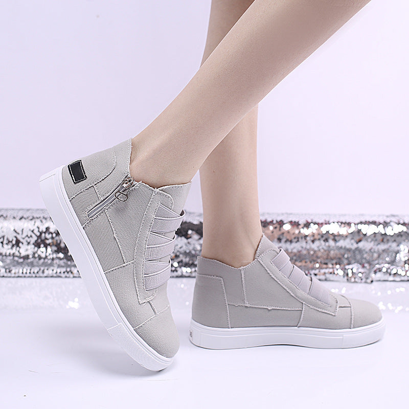 Canvas Flat Shoes Women Side Zipper Walking Sneakers