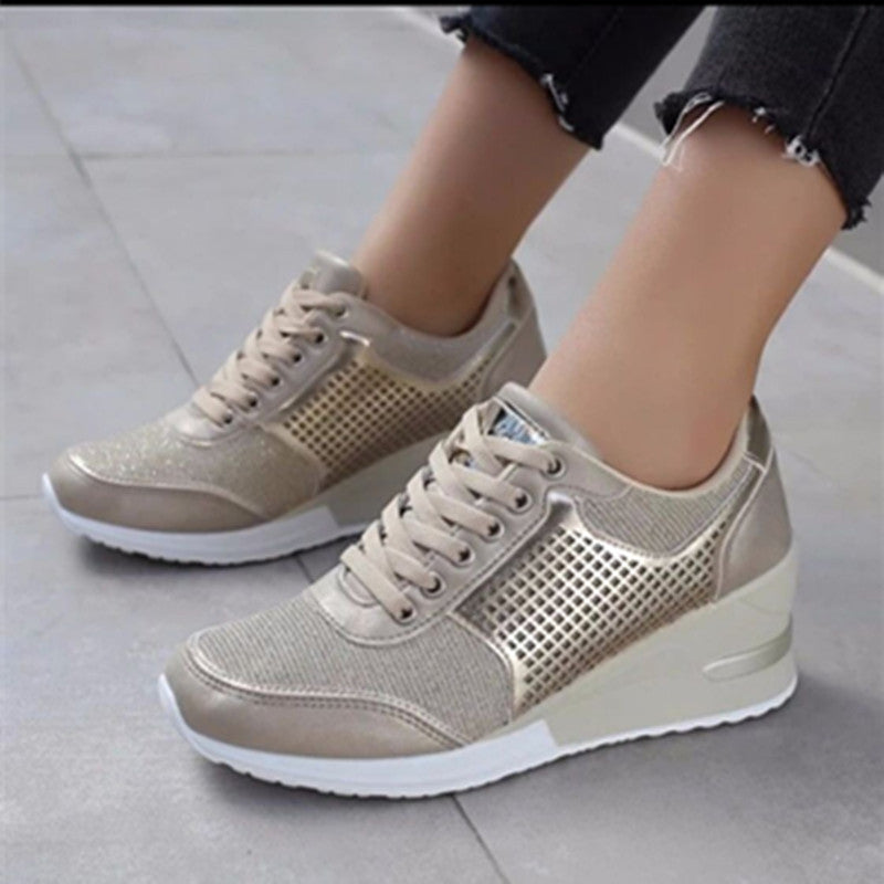 Lacing Sneakers With Platform Heels For Women