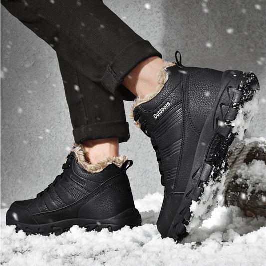 Leather Winter Men Waterproof Warm Fur Snow Boots