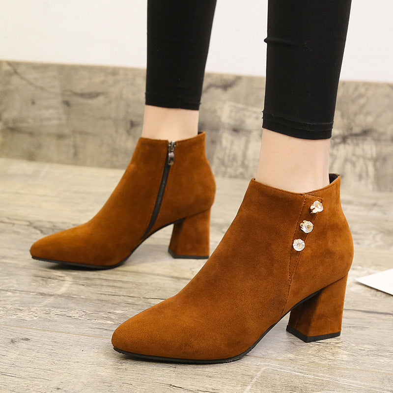 Women Pointed Thick Heel Martin Boots