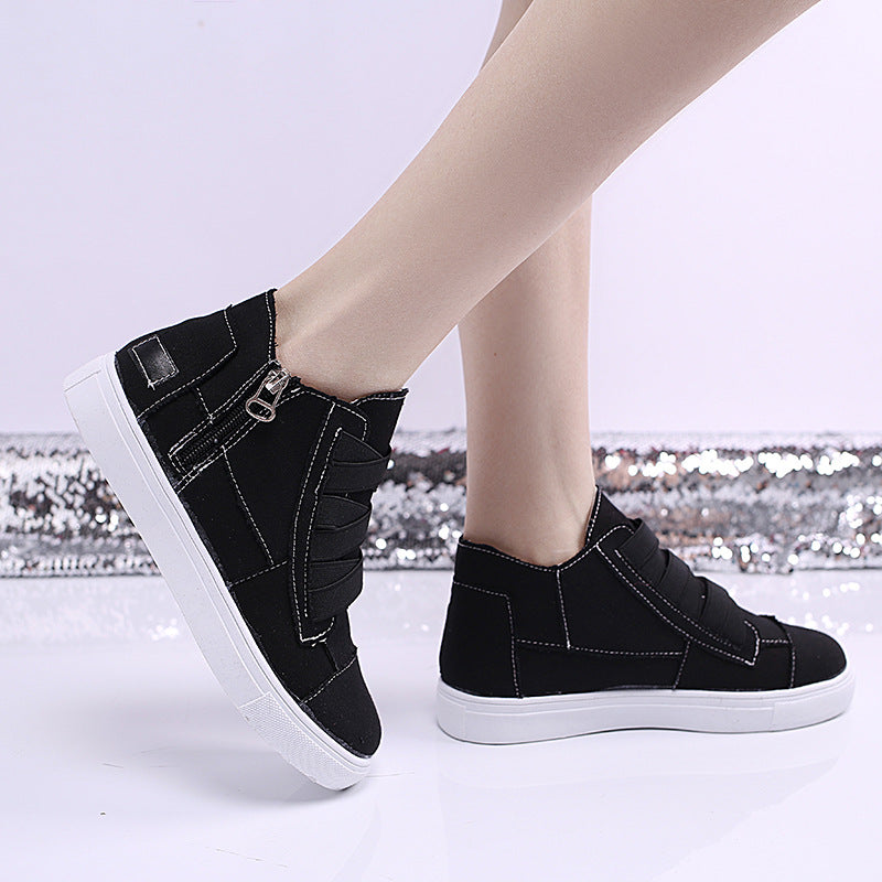 Canvas Flat Shoes Women Side Zipper Walking Sneakers