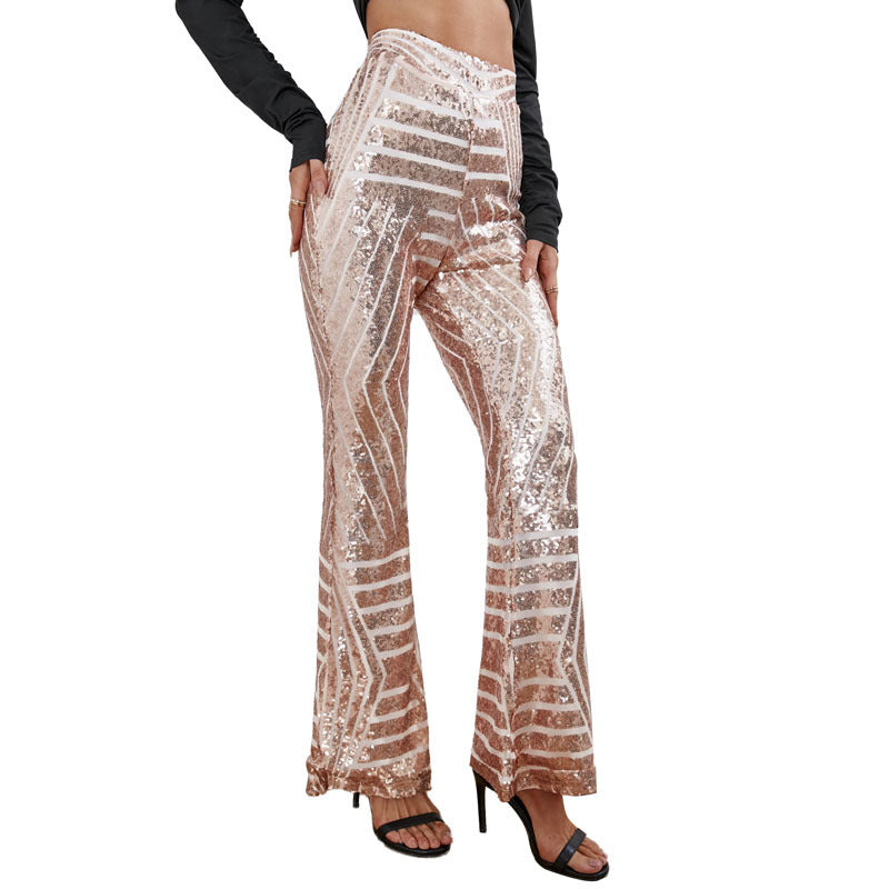 Women's Trousers Sequined High-waisted Bell Bottoms Slimming