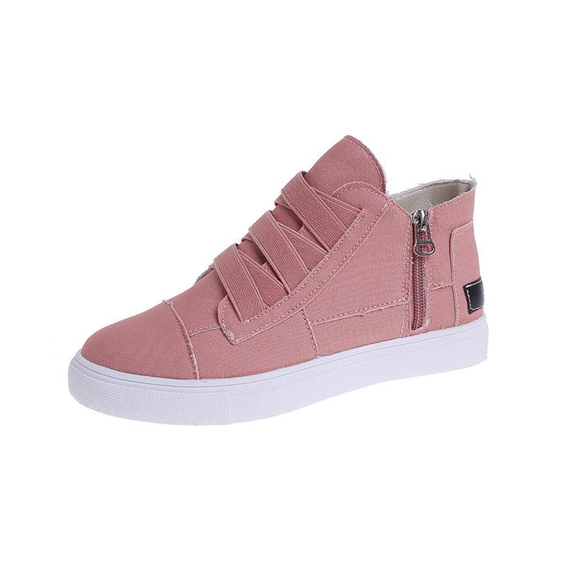 Canvas Flat Shoes Women Side Zipper Walking Sneakers